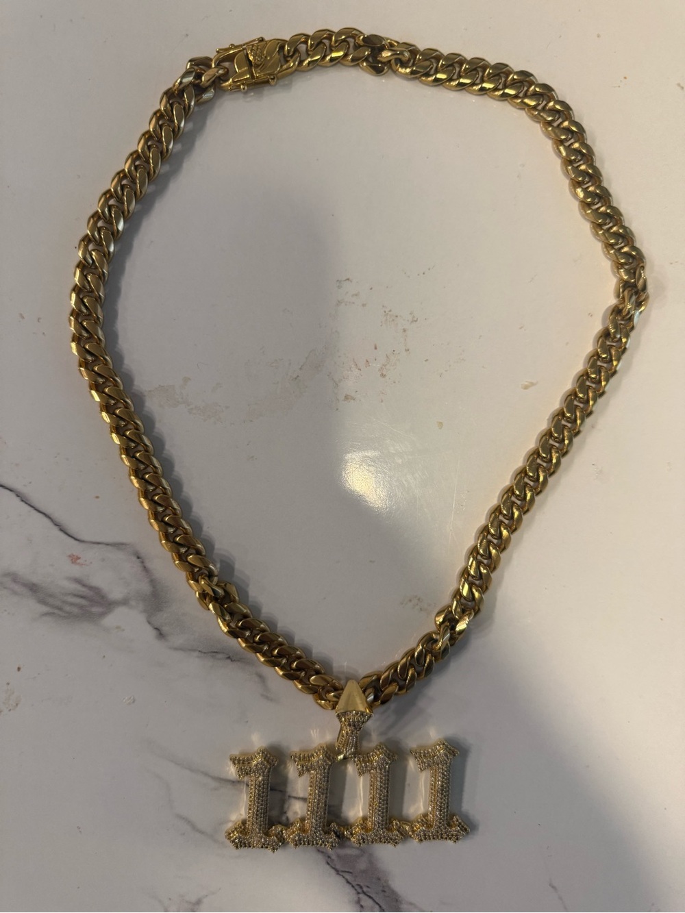 Gold-Tone Women’s Chain Necklace with 1111 Number Pendant